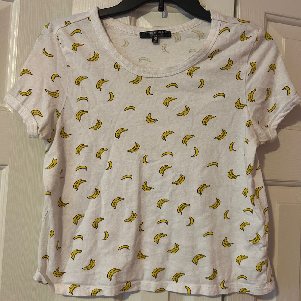 White Cropped T-Shirt with Banana Print